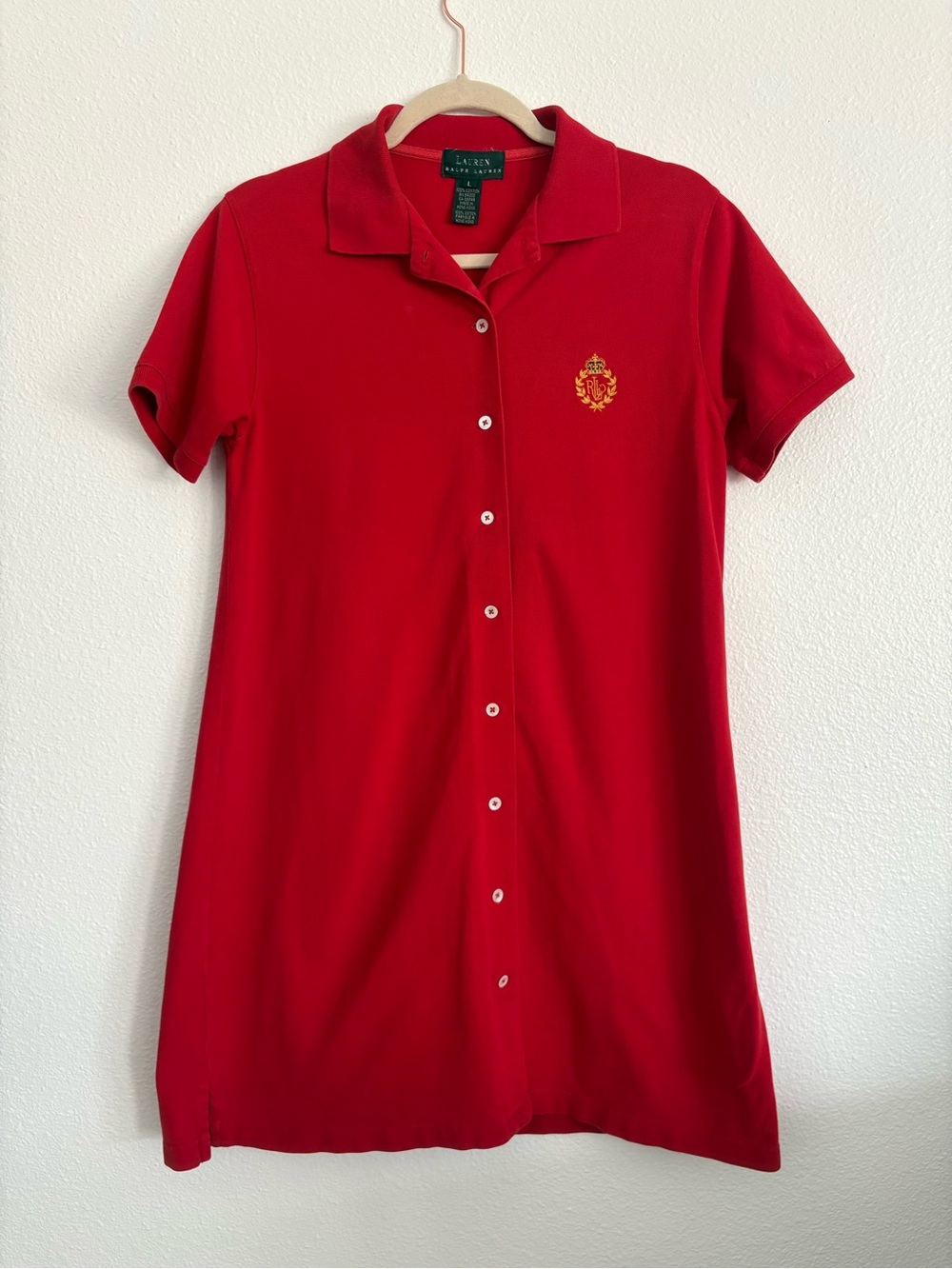 Vintage Y2K Lauren Ralph Lauren Red Crest Polo Shirt Dress Cotton L